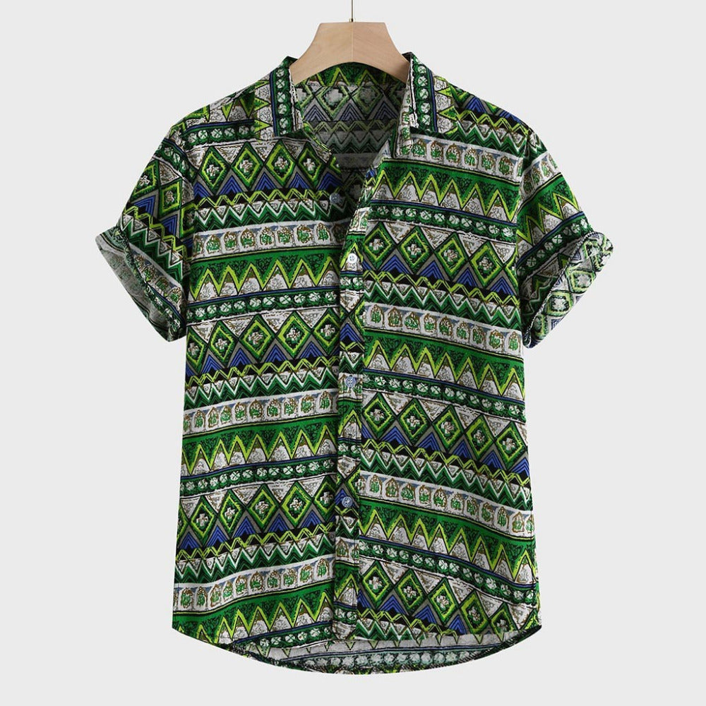 Men's Summer Short Sleeved Shirt With Print | Plus Size
