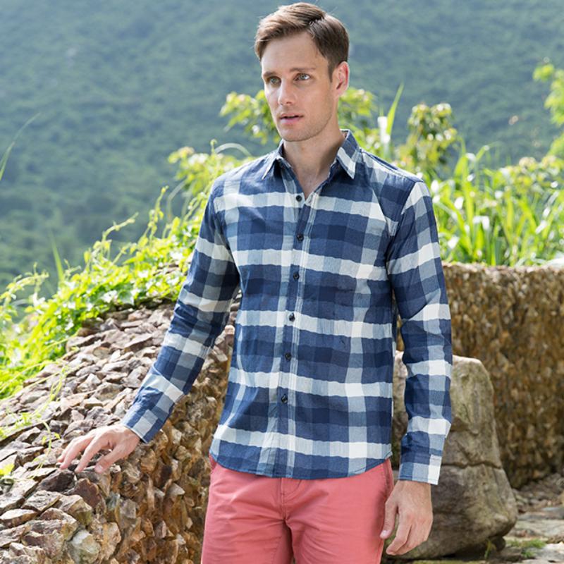 Men's Casual Plaid Long Sleeved Shirt | Plus Size