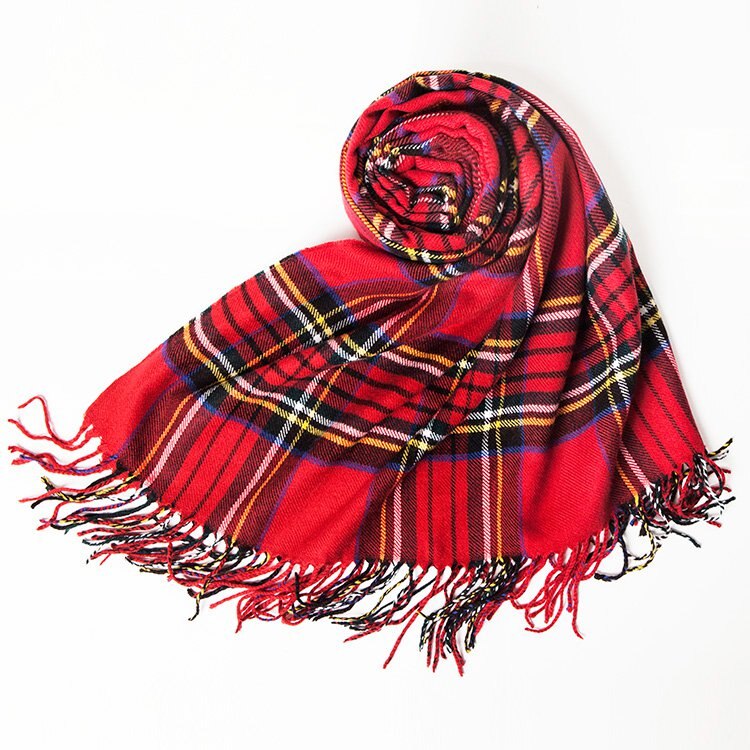 Women's Winter Plaid Scarf With Tassels
