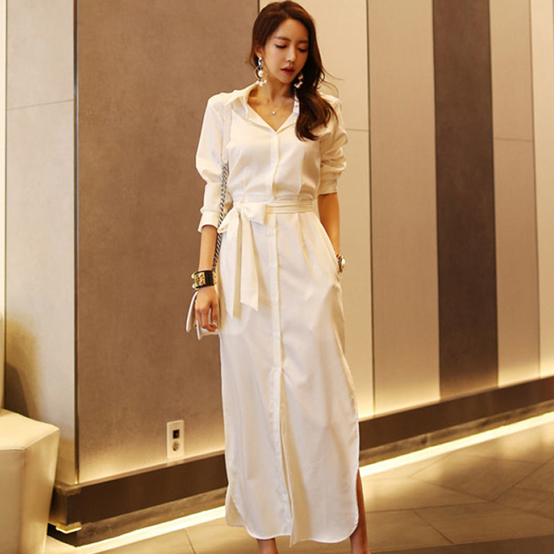 Women's Summer Casual Polyester Long V-Neck Dress