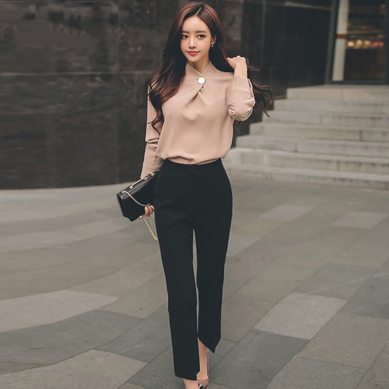 Women's Spring/Autumn Casual Polyester Two-Piece Suit With Buttons