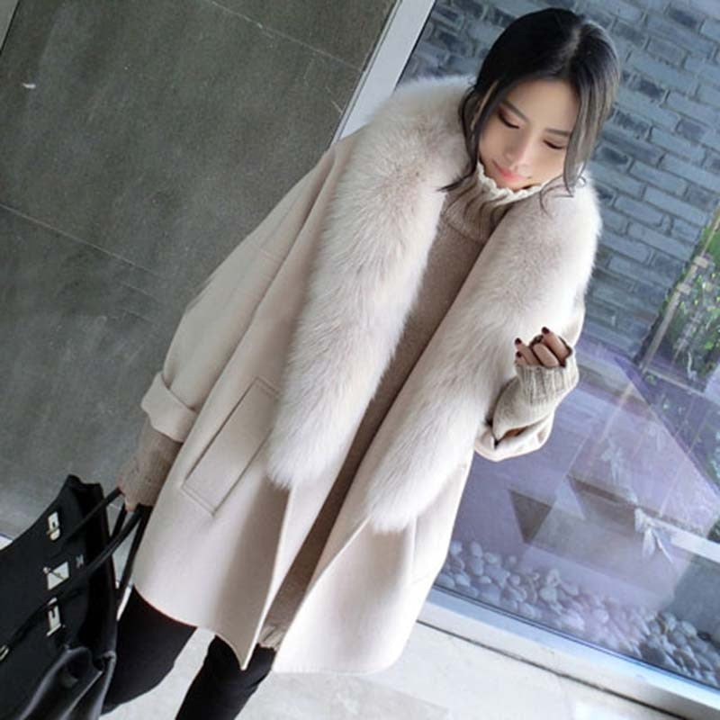 Women's Winter Cashmere Loose Thick Coat With Fox Fur