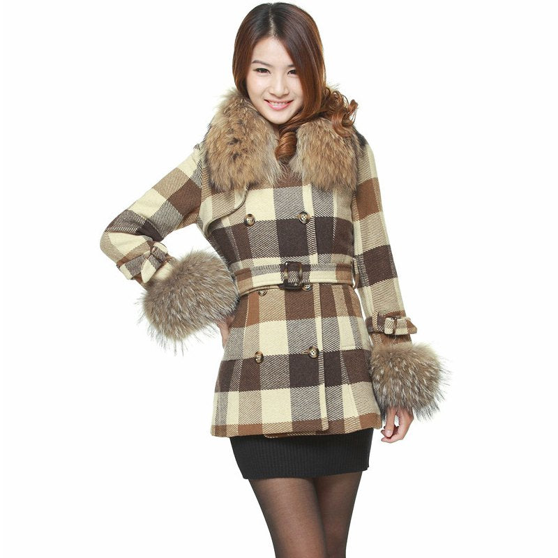 Women's Winter Casual Polyester Long Trench With Wool