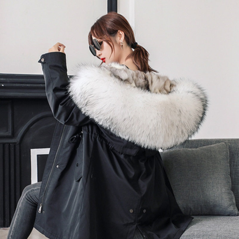 Women's Winter Casual Slim Long Parka With Detachable Fox Fur