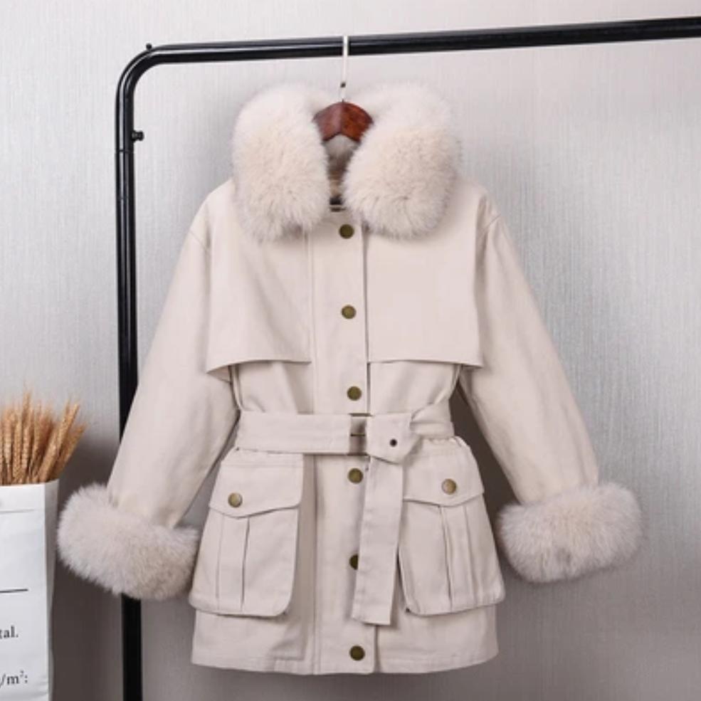 Women's Winter Casual Slim Thick Parka With Fox Fur