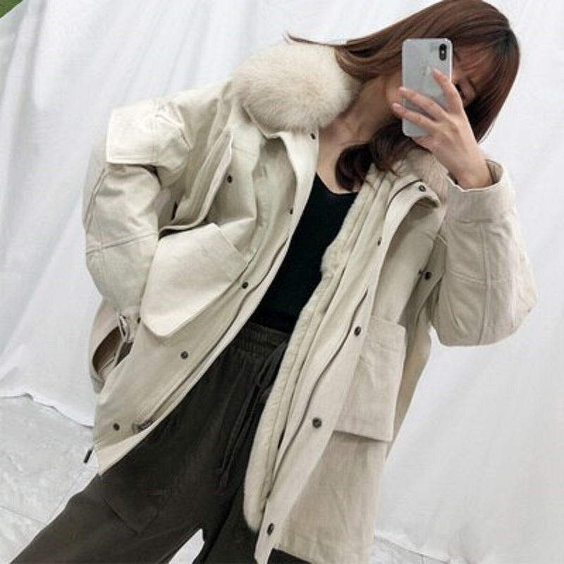 Women's Winter Casual Thick Loose Short Coat With Fox Fur