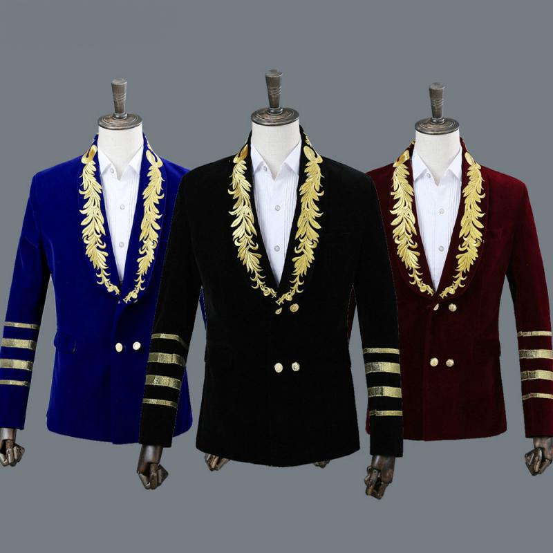Men's Double Breasted Suede Blazer With Embroidery