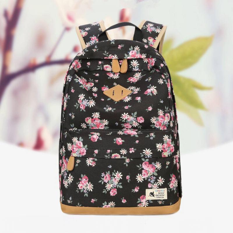 Women's Canvas Backpack With Floral Print