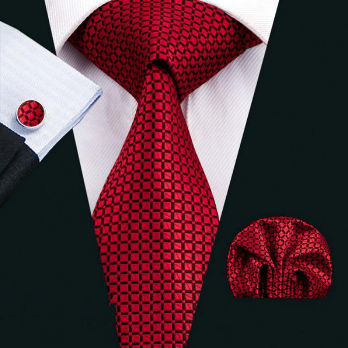 Men's Wedding Jacquard Tie With Handkerchief And Cufflinks