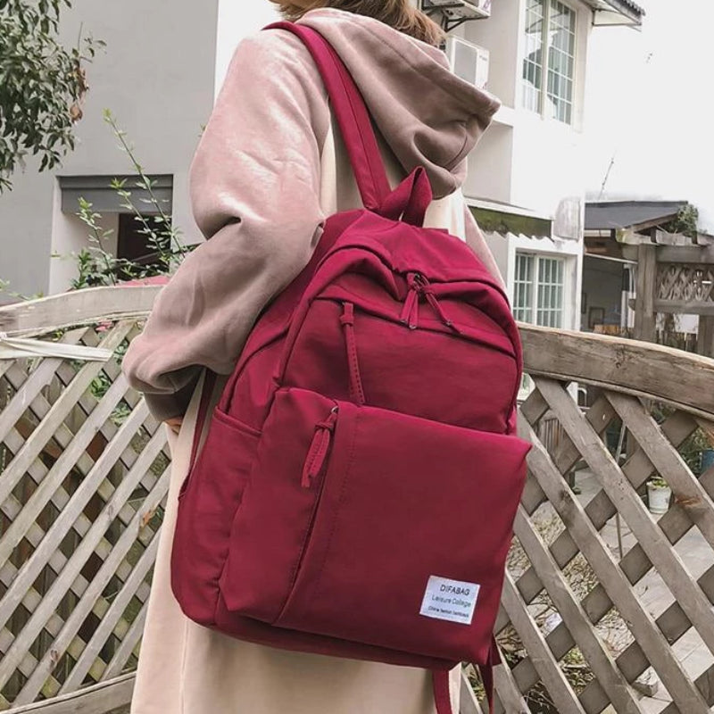 Women's Nylon Waterproof Travel Backpack With Zip Pockets