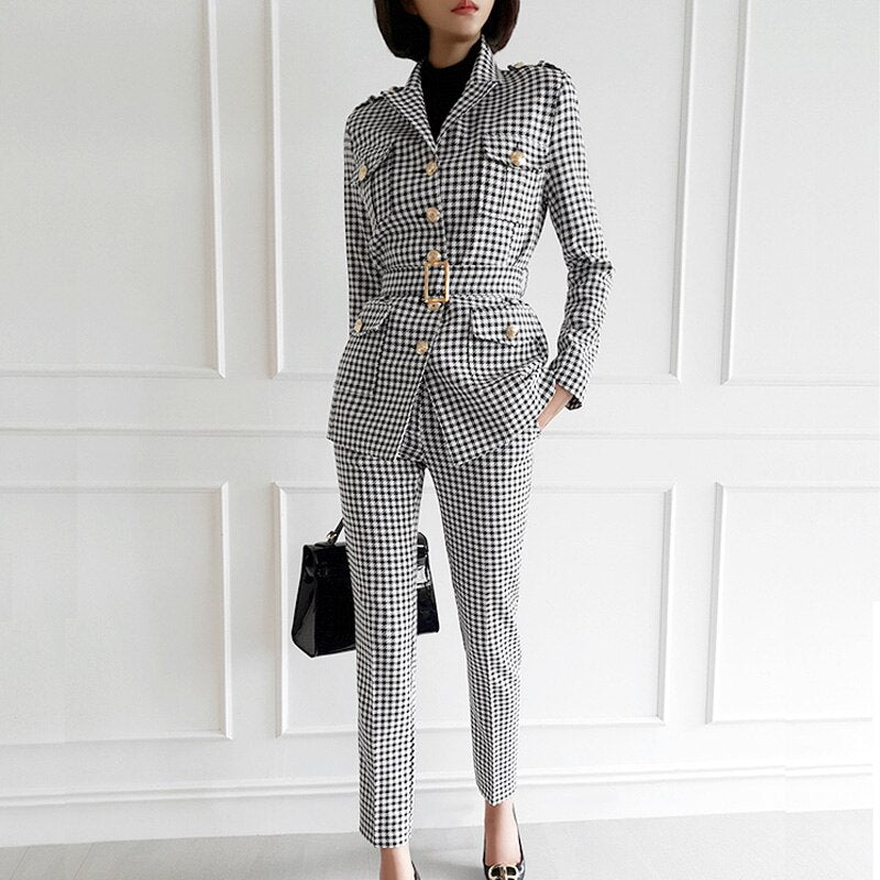 Women's Spring/Autumn Slim Two-Piece Suit With Pockets