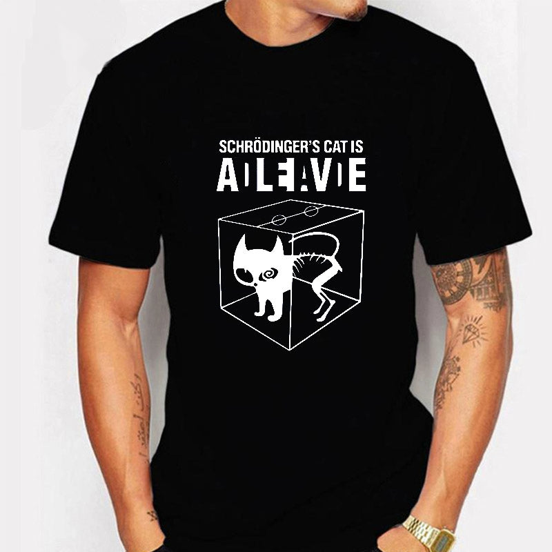 Men's Casual Cotton T-Shirt "Schrödinger's Cat"