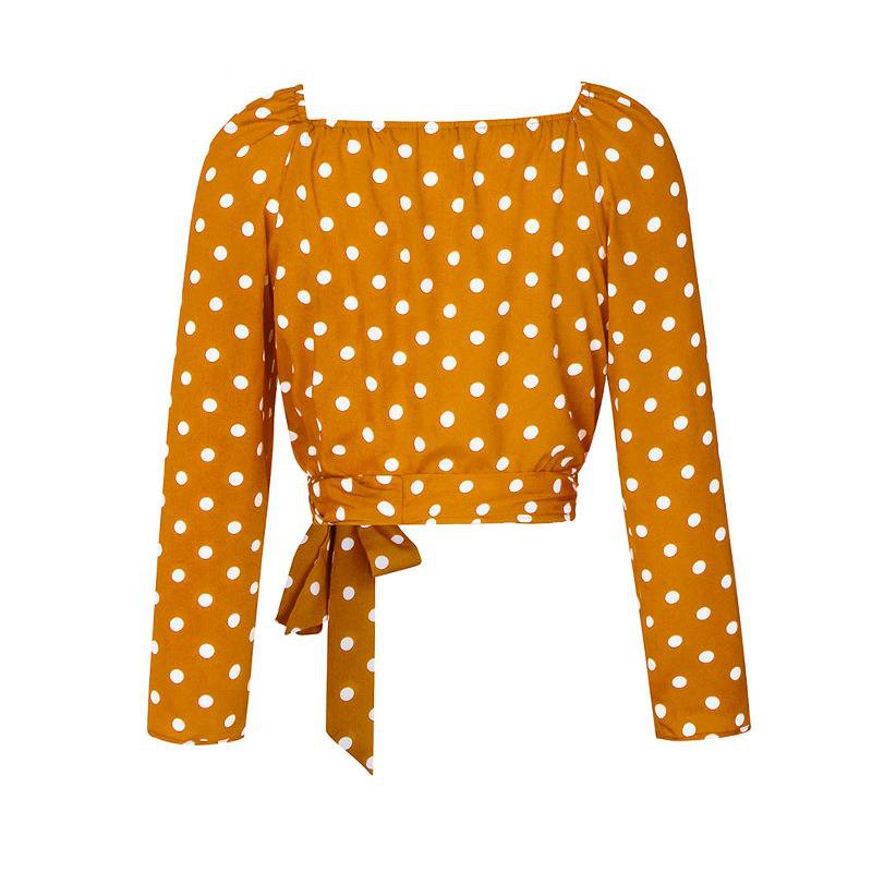 Women's Spring V-Neck Crop Top With Polka Dot Print