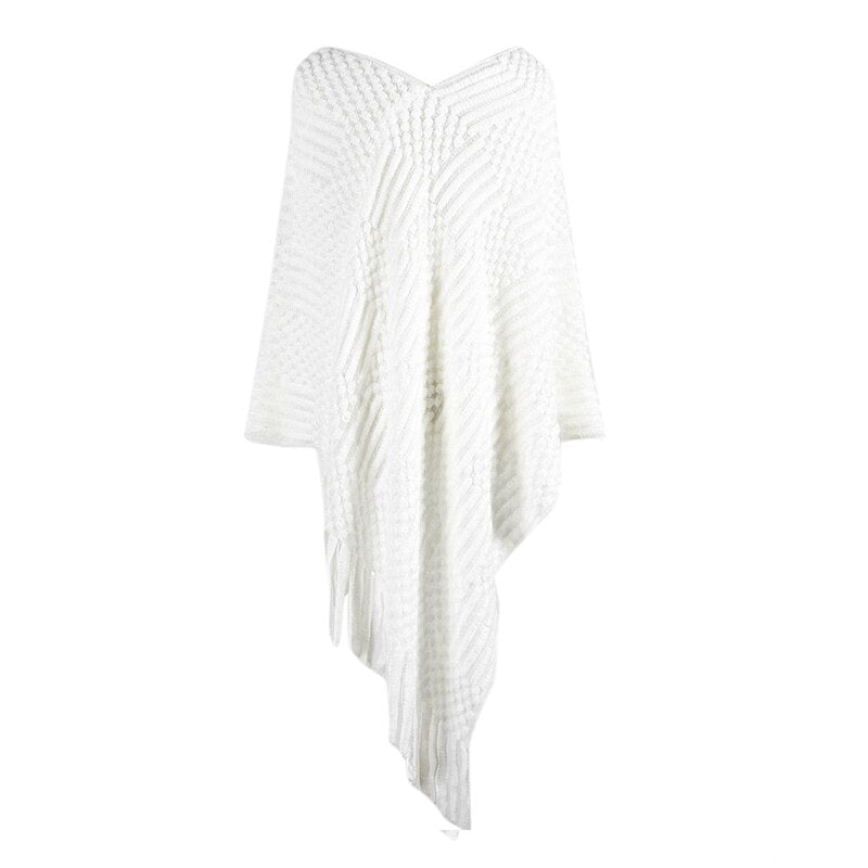 Women's Autumn/Winter Casual Knitted Poncho With Tassels