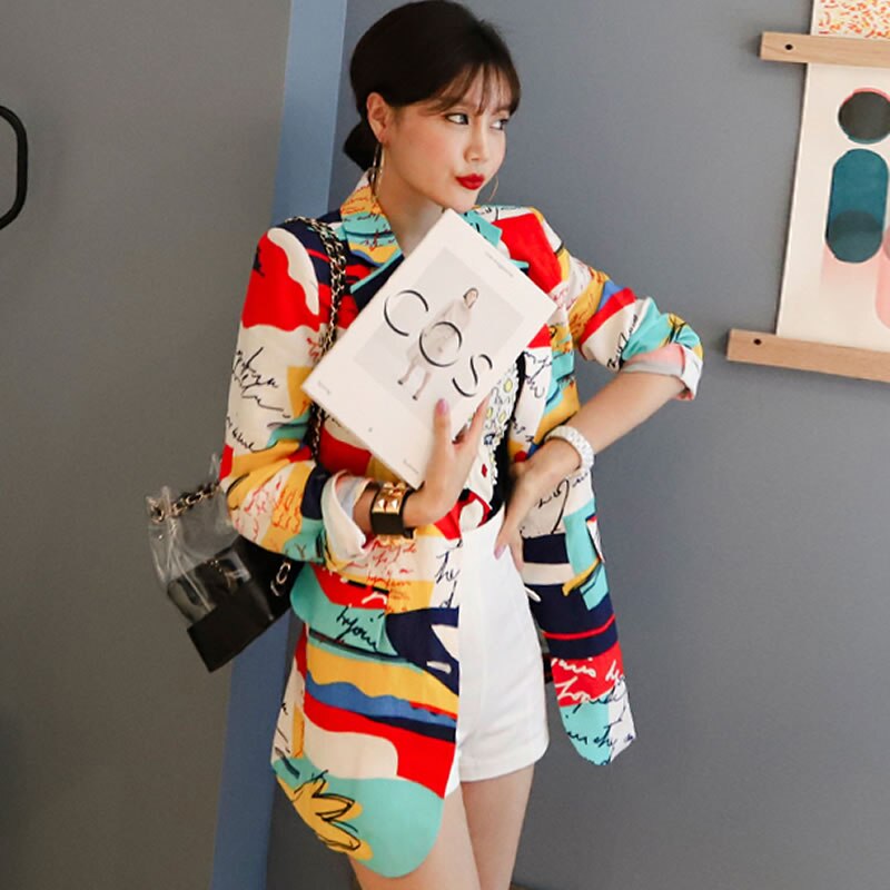 Women's Spring/Summer Casual Thin Long-Sleeved Blazer With Print