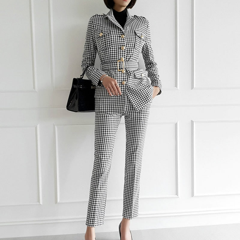 Women's Spring/Autumn Slim Two-Piece Suit With Pockets
