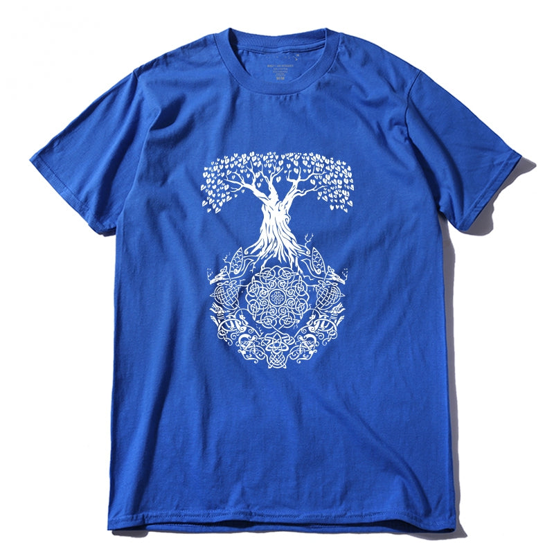 Men's Summer Casual Cotton T-Shirt With Printed Tree