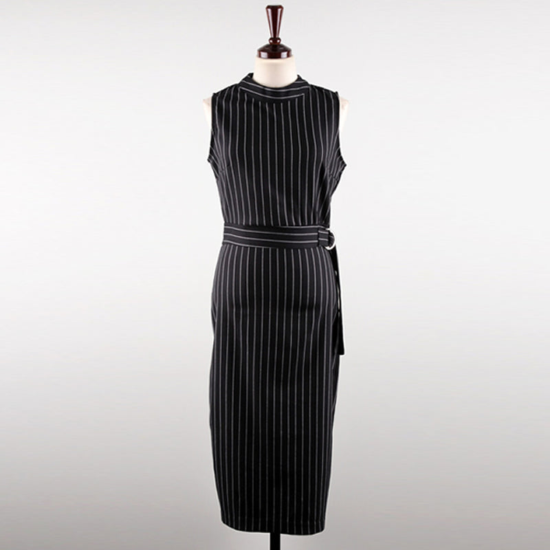 Women's Summer Sheath Two-Piece Striped Midi Dress