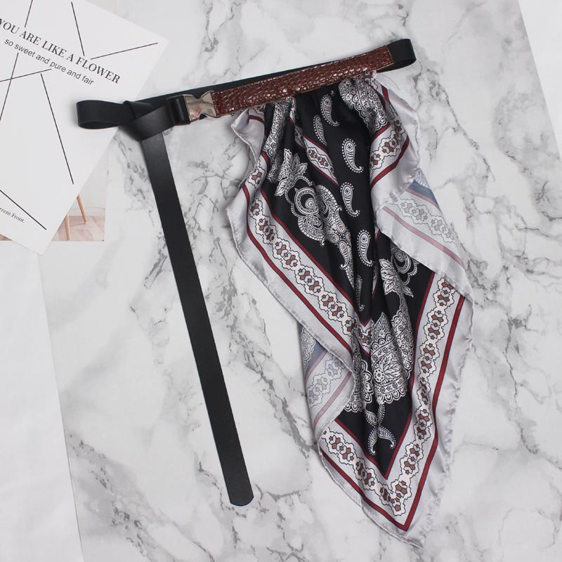 Women's Autumn/Winter Leather Belt With Silk Scarf