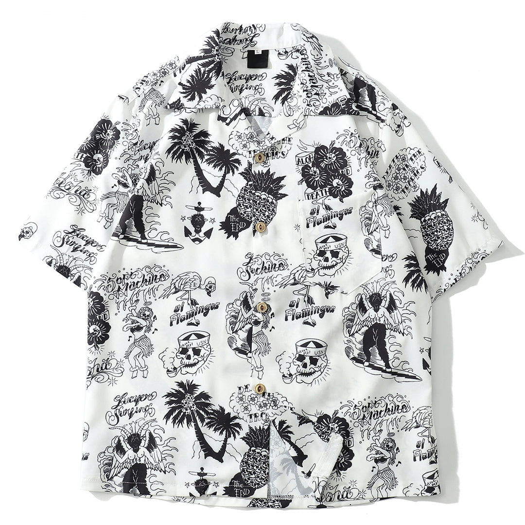 Men's Summer Casual Short Sleeved Shirt With Skulls Print
