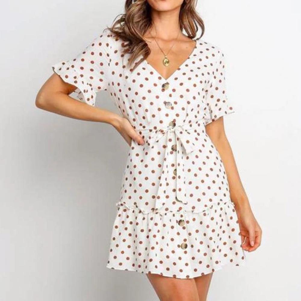 Women's Summer Casual V-Neck A-Line High-Waist Mini Dress