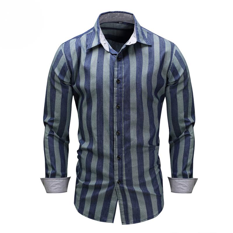 Men's Cotton Striped Long Sleeved Shirt | Plus Size