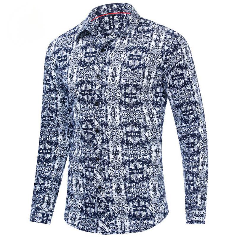 Men's Summer Casual Cotton Long Sleeved Shirt With Print