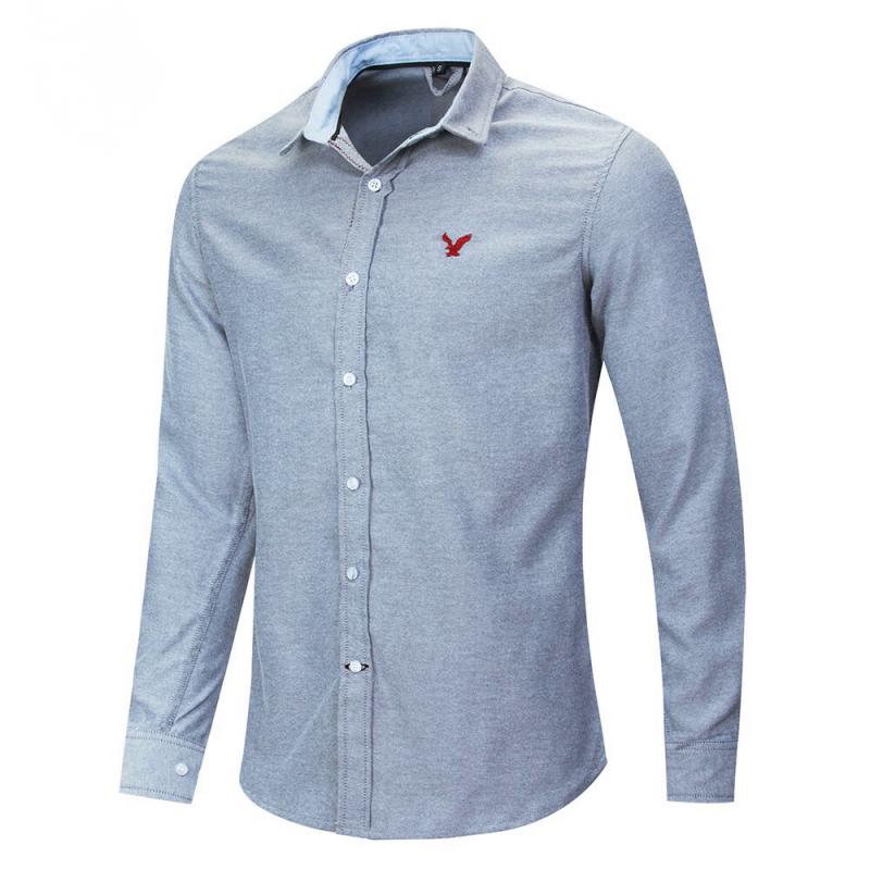 Men's Casual Long Sleeved Denim Shirt With Embroidery