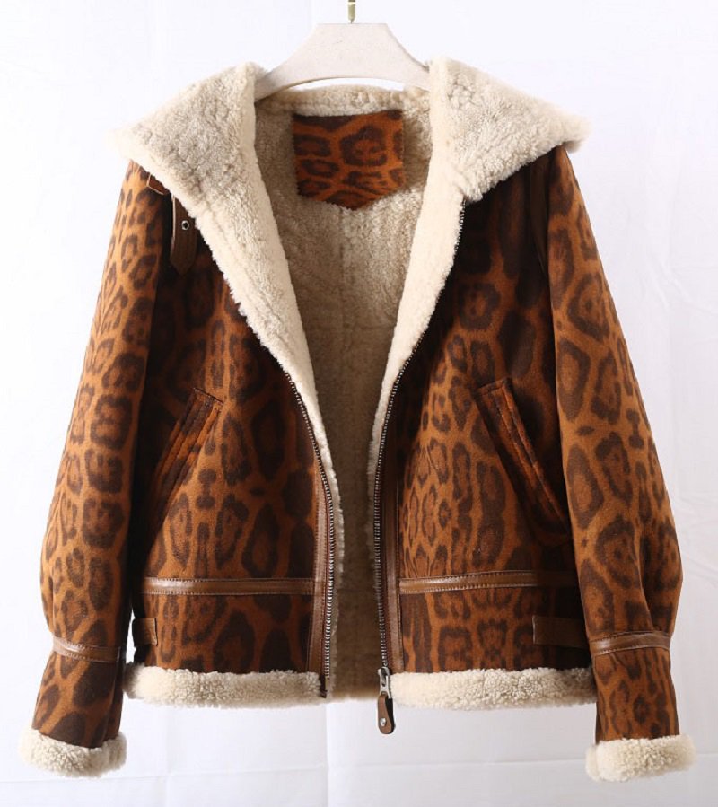 Women's Winter Casual Genuine Leather Short Coat With Wool