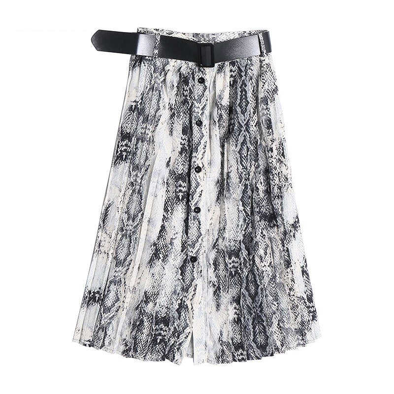 Women's Casual High-Waist Long Skirt With Snake Print