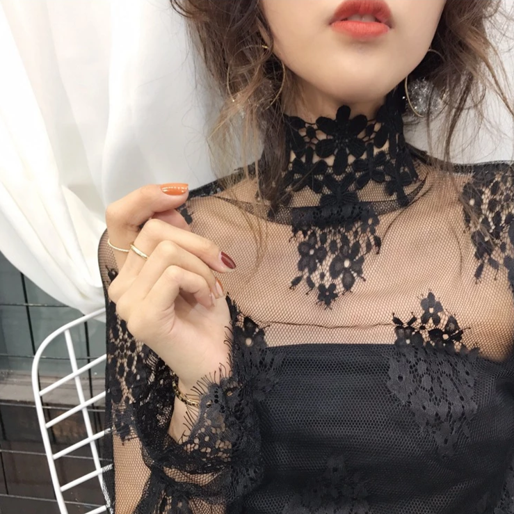 Women's Spring Casual Lace Transparent Long-Sleeved T-Shirt