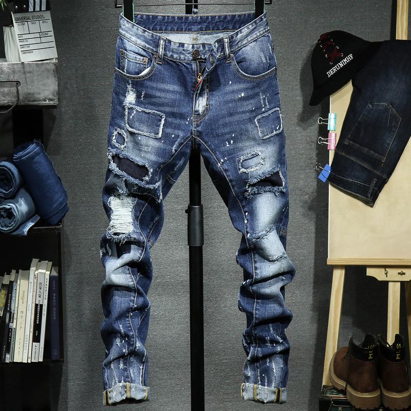 Men's Casual Skinny Straight Ripped Jeans