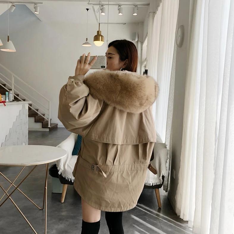 Women's Winter Casual Thick Warm Parka With Rabbit Fur
