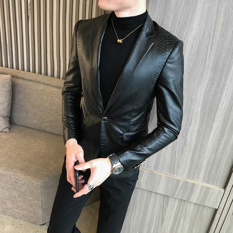 Men's Slim Fit Leather Blazer