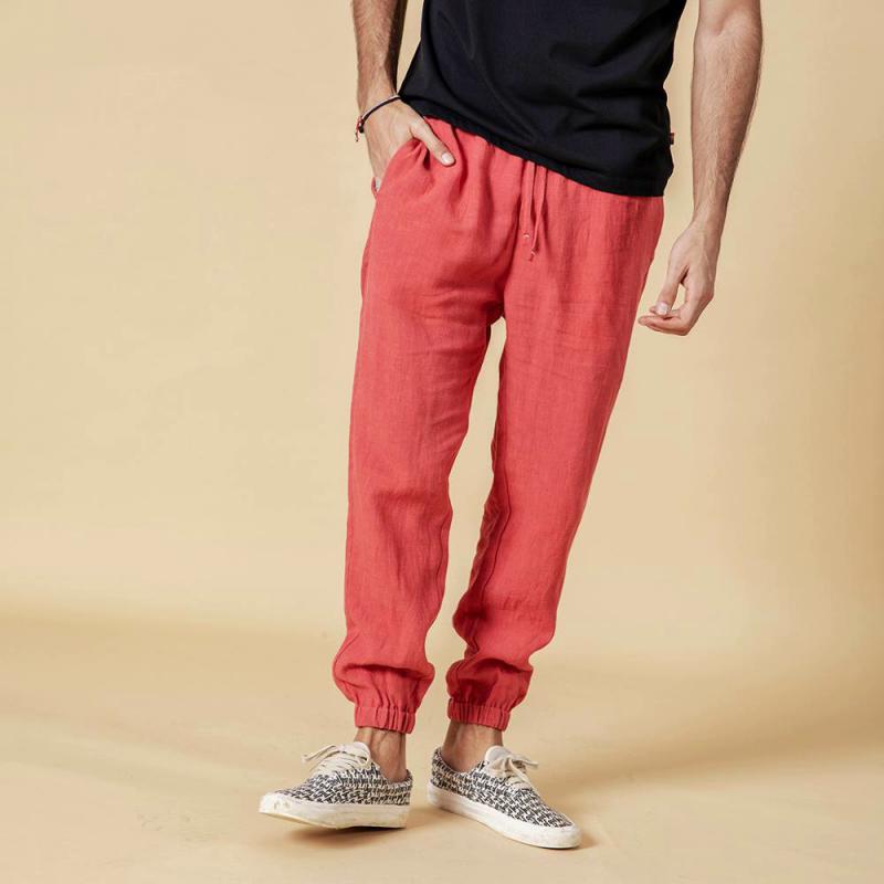 Men's Autumn Linen Pants With Elastic Waistband