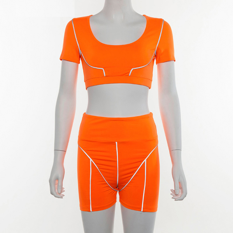 Women's Casual O-Neck Reflective Two-Piece Fitness Set