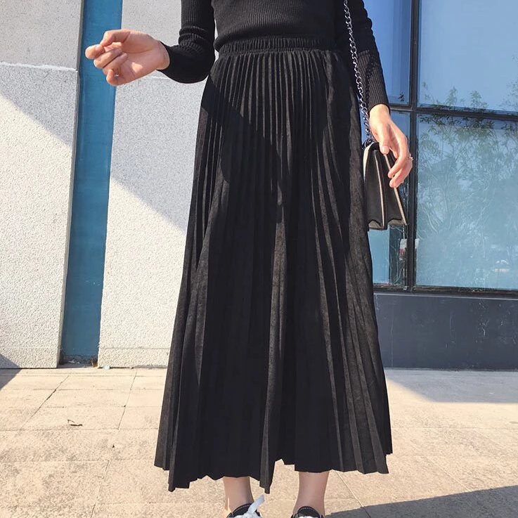 Women's Autumn Casual Pleated High-Waist Midi Skirt
