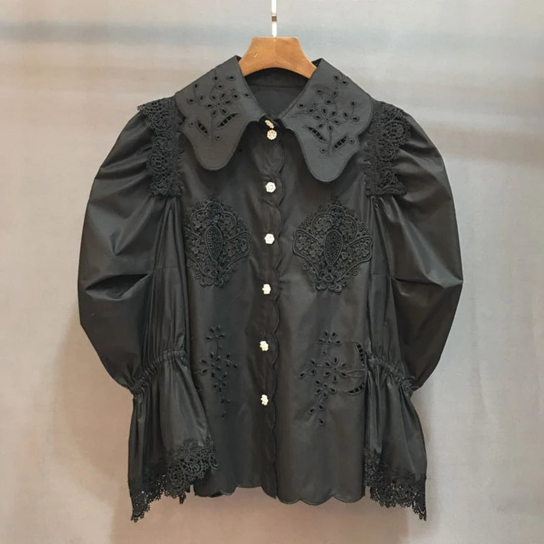Women's Polyester Lace Long-Sleeved Shirt With Ruffles