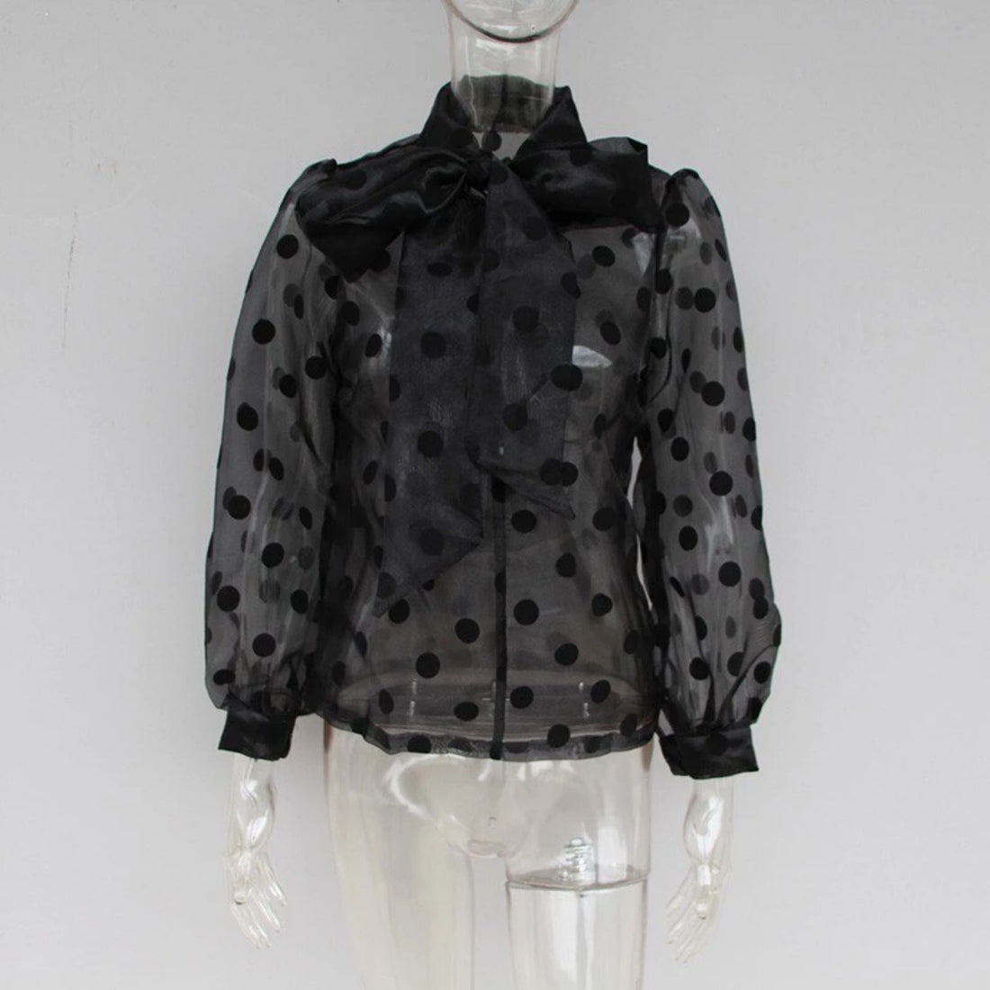 Women's Polyester Long-Sleeved Blouse With Polka Dot Print