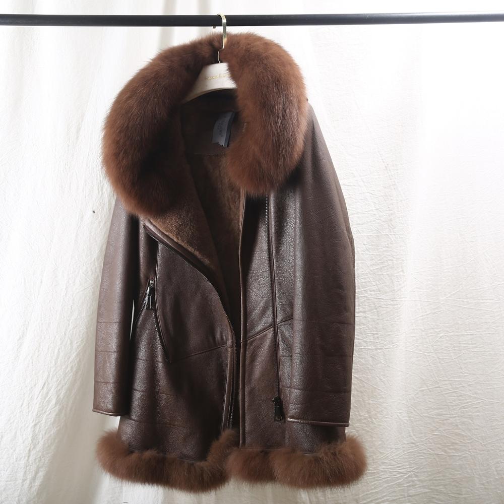 Women's Winter Thick Leather Coat With Fox Fur | Plus Size