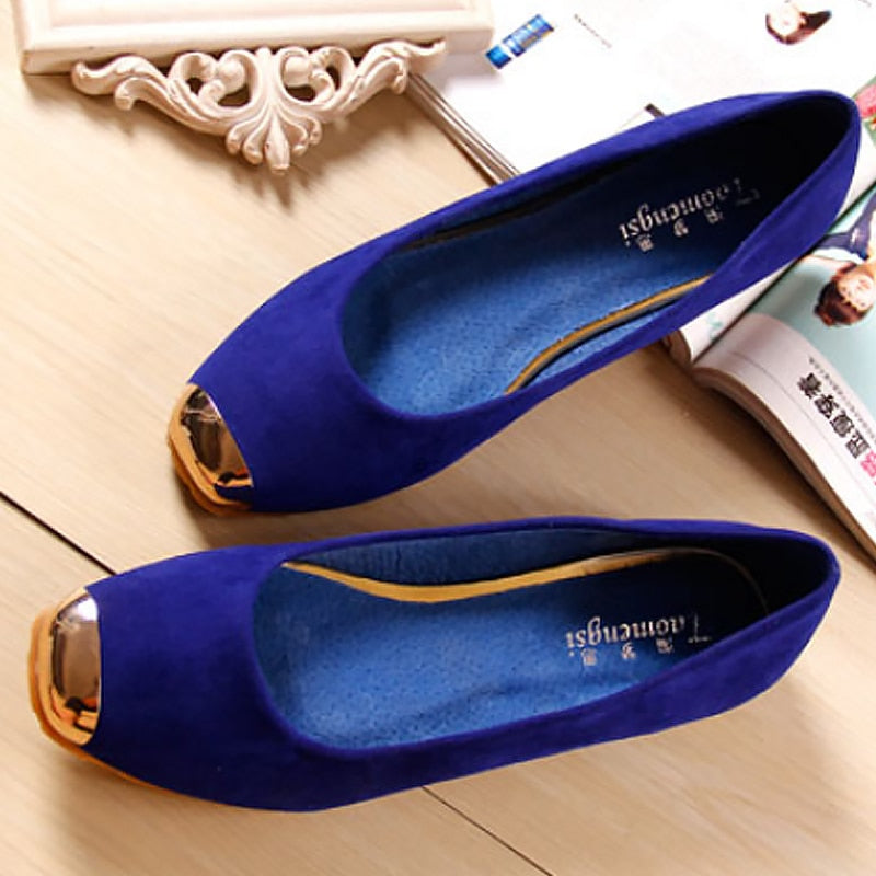 Women's Summer Leather Flats With Metal Toe | Plus Size