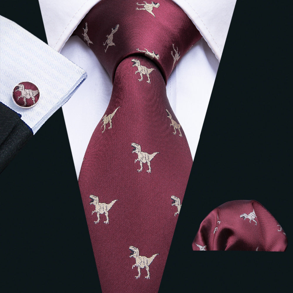 Men's Wedding Silk Tie With Dinosaurs Print