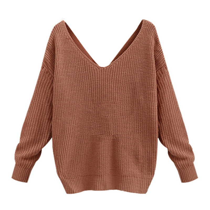 Women's Autumn Knitted V-Neck Sweater