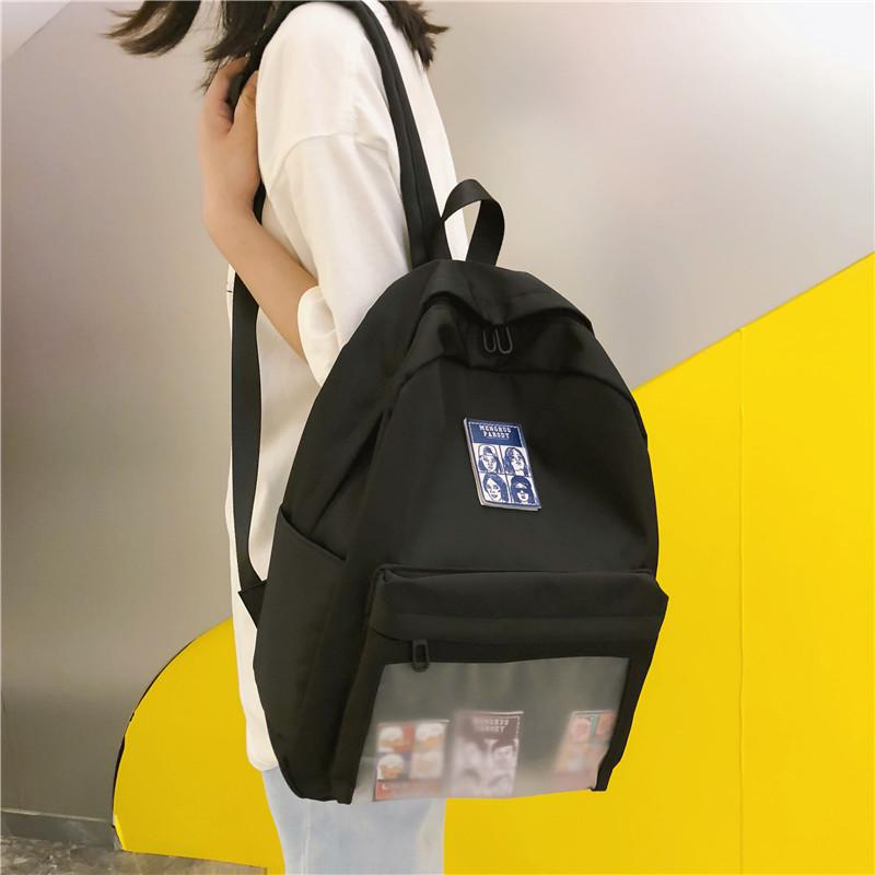 Women's Nylon Travel Backpack With Transparent Pocket