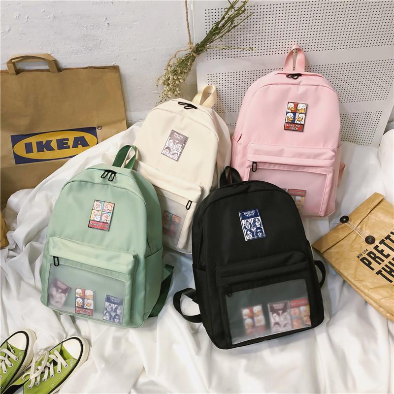 Women's Nylon Travel Backpack With Transparent Pocket