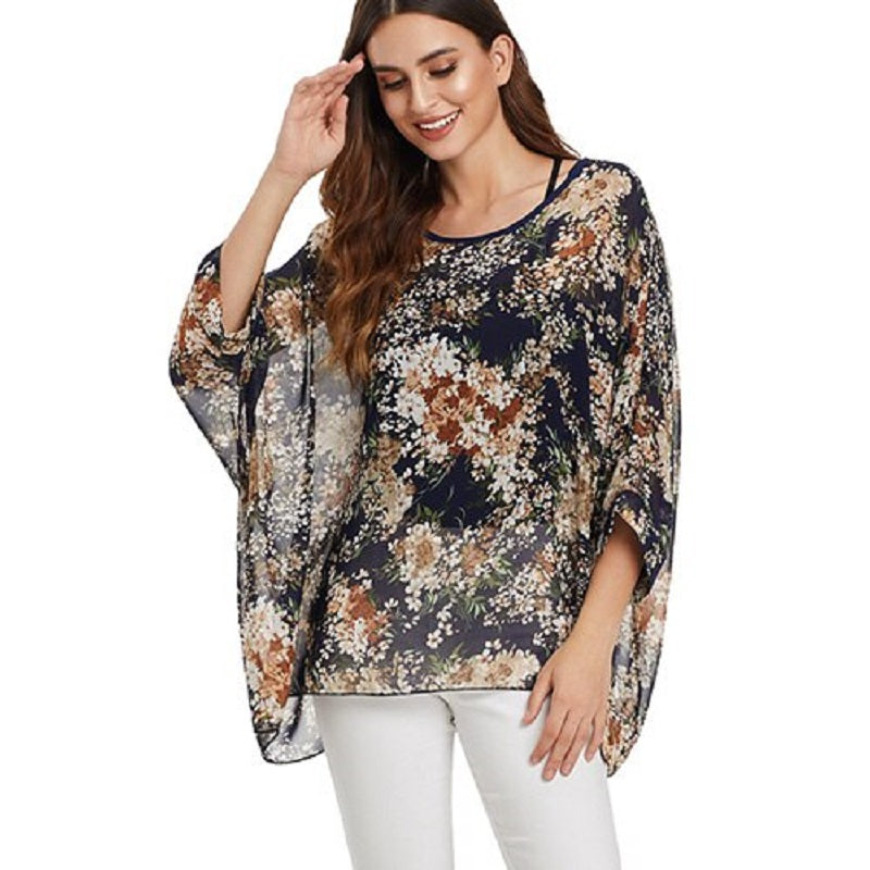 Women's Summer Casual O-Neck Loose Blouse With Print | Plus Size