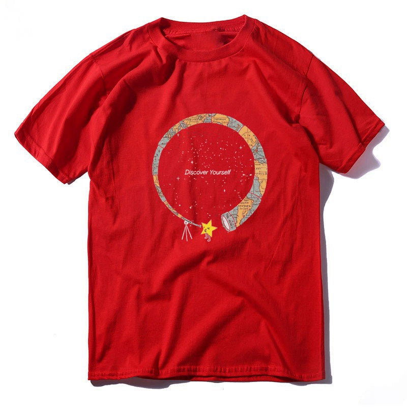 Men's Summer Casual Cotton Loose T-Shirt "Discover Yourself"