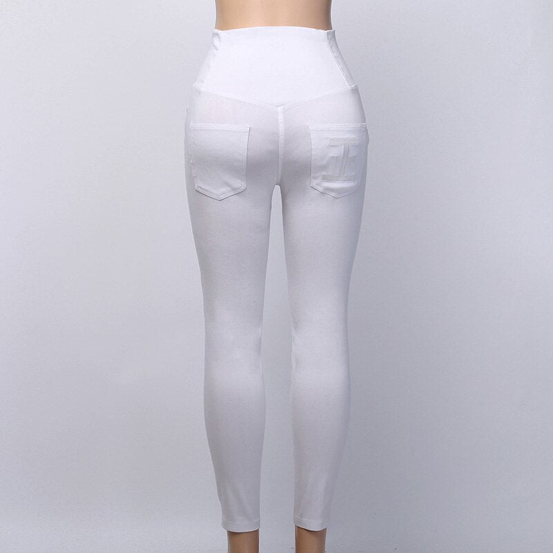 Women's Embroidered Elastic High Waist Leggings With Back Pockets