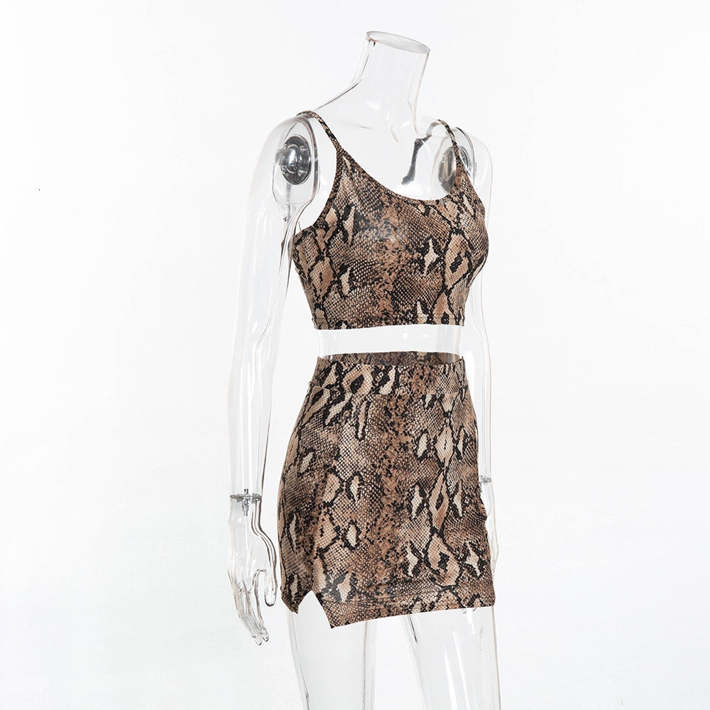 Women's Summer Polyester Leopard Sheath Two-Piece Dress