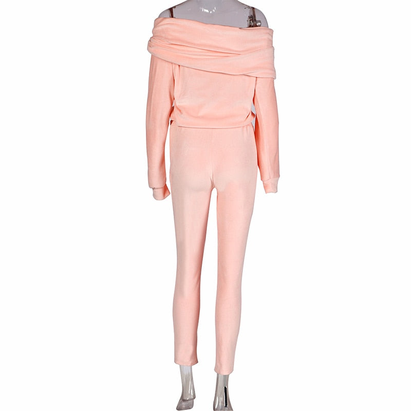 Women's Spring/Autumn Velvet Off Shoulder Two-Piece Suit